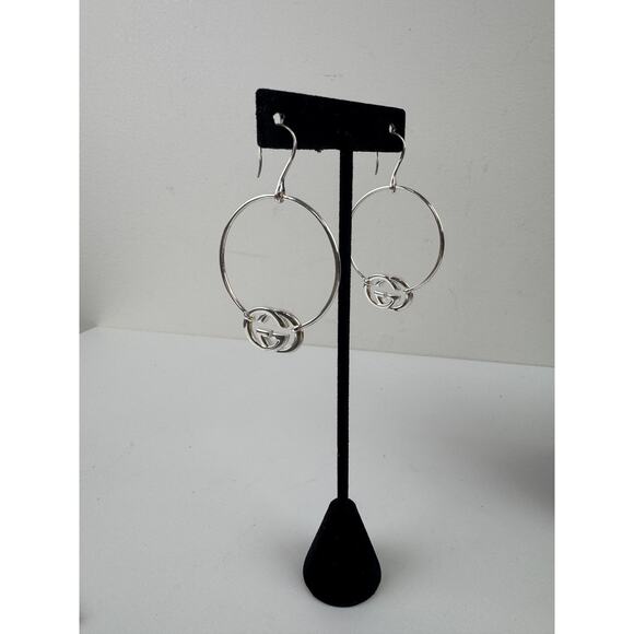 GUCCI Britt Interlocking GG Hoop Drop Dangle Earrings Sterling Silver 925 NEW - Picture 5 of 10